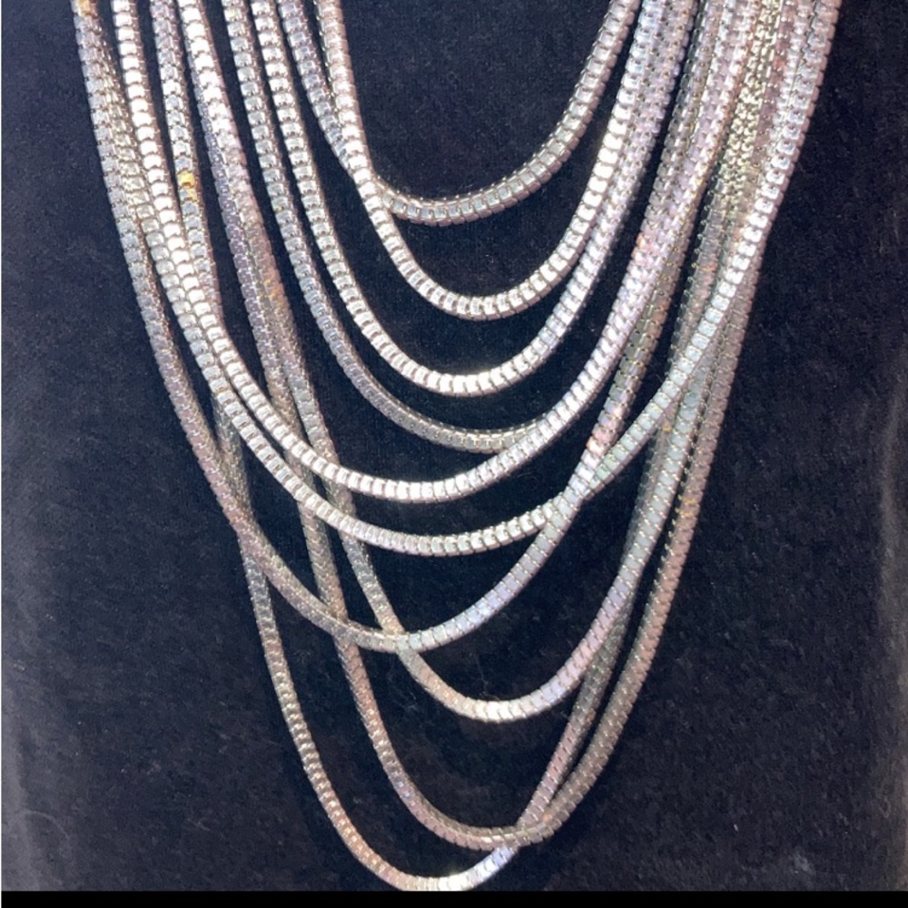 Multiple Silver Strand Necklace Statement - image 1